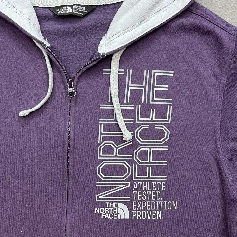 The North Face Men Hoodie Purple Cotton Blend Medium Gorpcore Graphic Zip Up